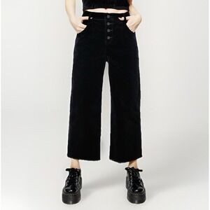 Disturbia Foster Wide Leg Cord Crop Jeans 24 (26x24) Black Corduroy Raw Hem Goth